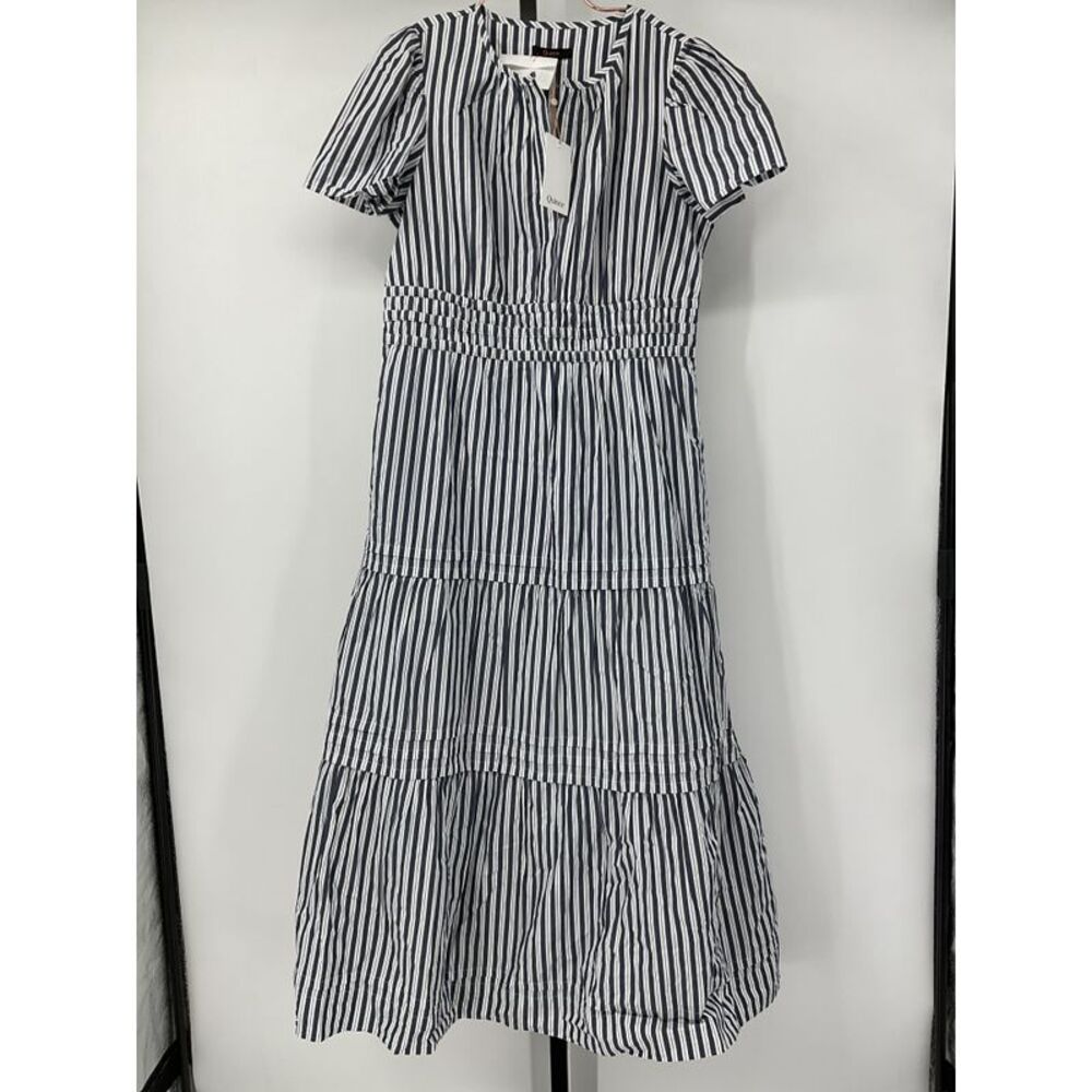 Quince Women's 100% Organic Cotton Poplin Tiered Maxi Dress Blue M